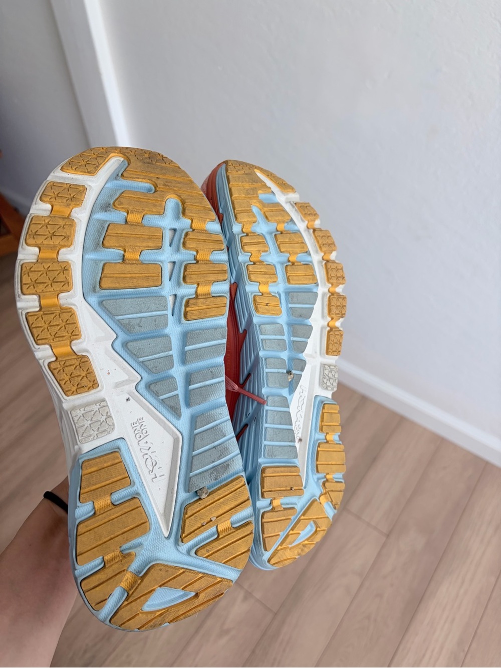 Hoka Coral Pink & Light Blue Women's Running Sneakers - Picture 3 of 5